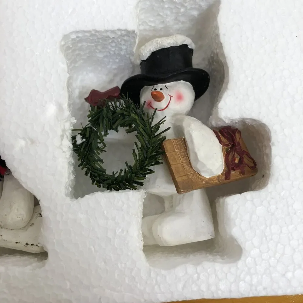 Folk‎ Art Set 3 Snowmen Christmas Tree Ornaments In Box Holiday Decor